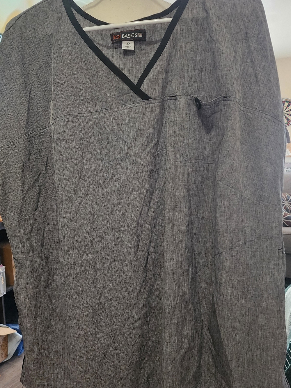 koi Basics Black Trim Heather Gray Button-Style Scrub Top Sz 2X